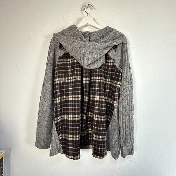 Anthropologie Moth Womens Derry Plaid Wool Blend Zip Hooded Jacket Large Gray - Picture 2 of 8
